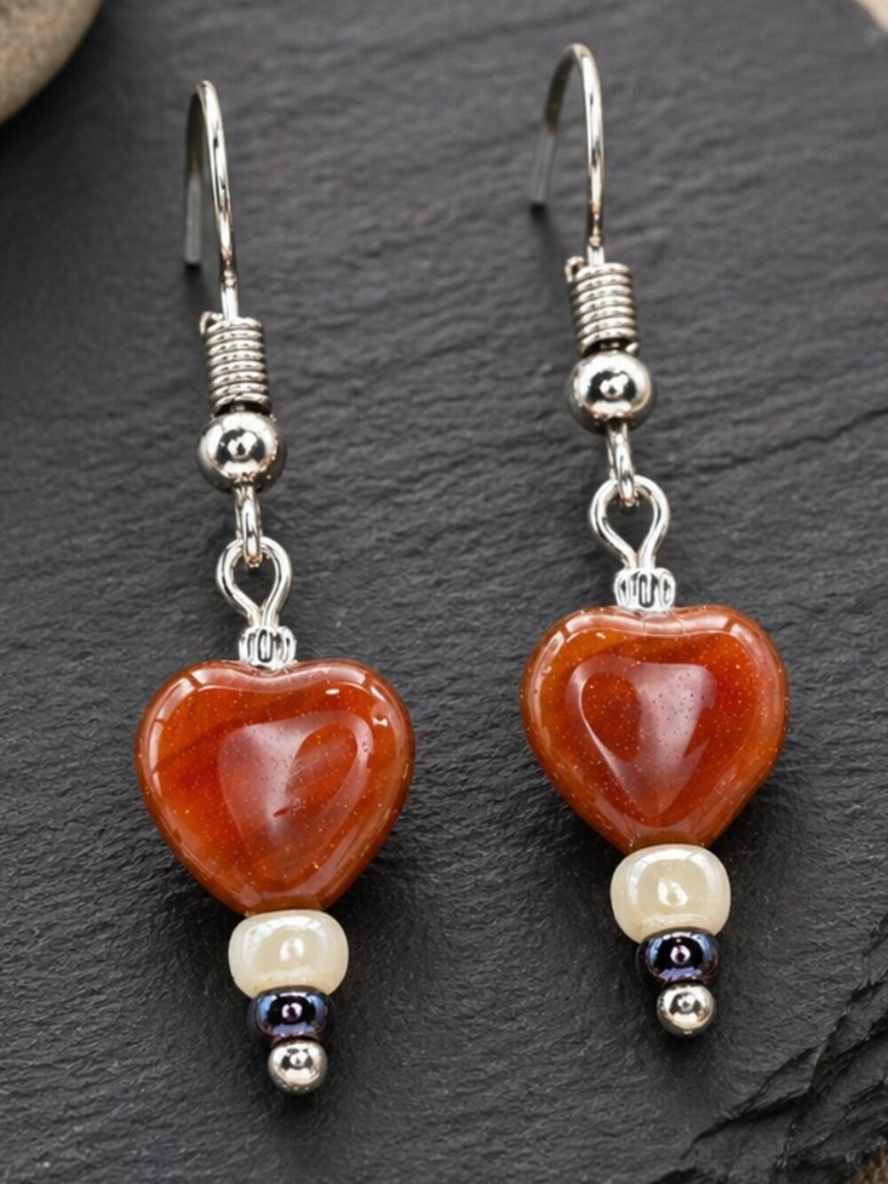 Heart Agate Drop Earrings Sterling Silver | Handmade
